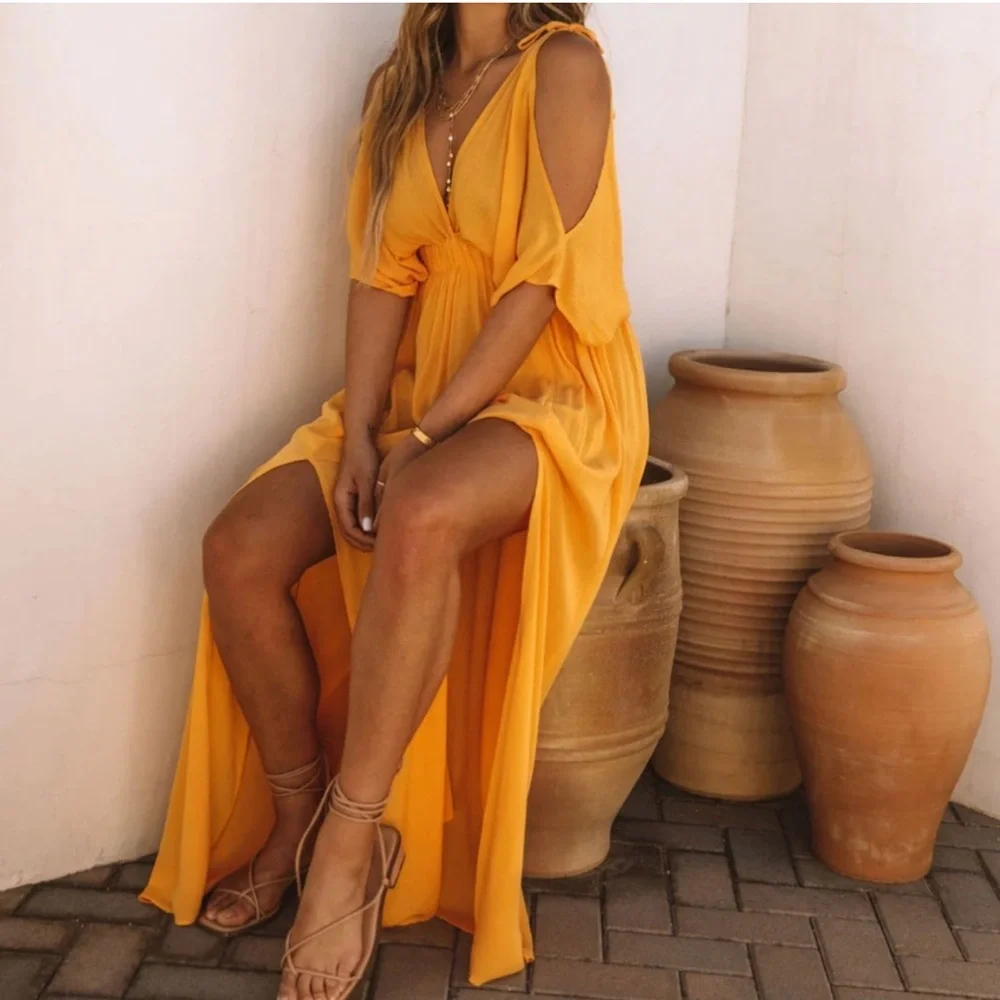 VICI Korinne Cold Shoulder Maxi Dress Marigold NWT